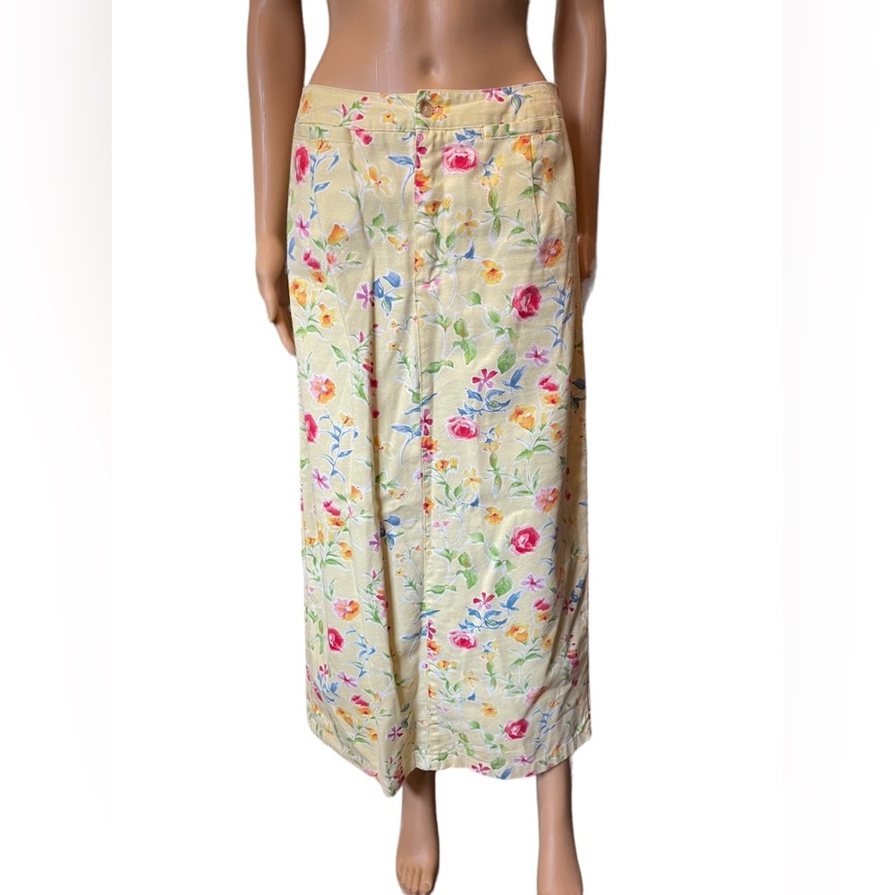 Ruff Hewn Vintage 80s Yellow Cottagecore Whimsical Boho Fairy Floral Denim Skirt